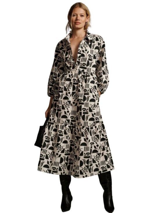 Maeve Dresses & Skirts - Anthropologie Maeve The Bettina Tiered Shirt Dress Cotton Boho Chic Black Large
